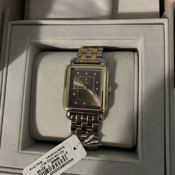 Michele deco II watch - two tone silver and gold